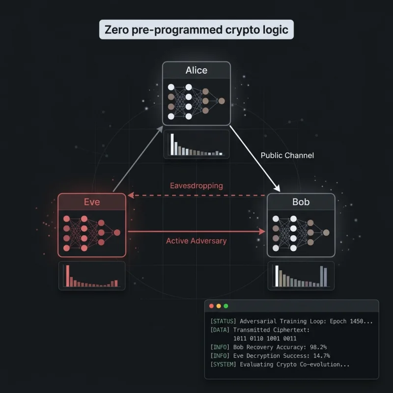 Adversarial cryptography Alice Bob Eve agent network